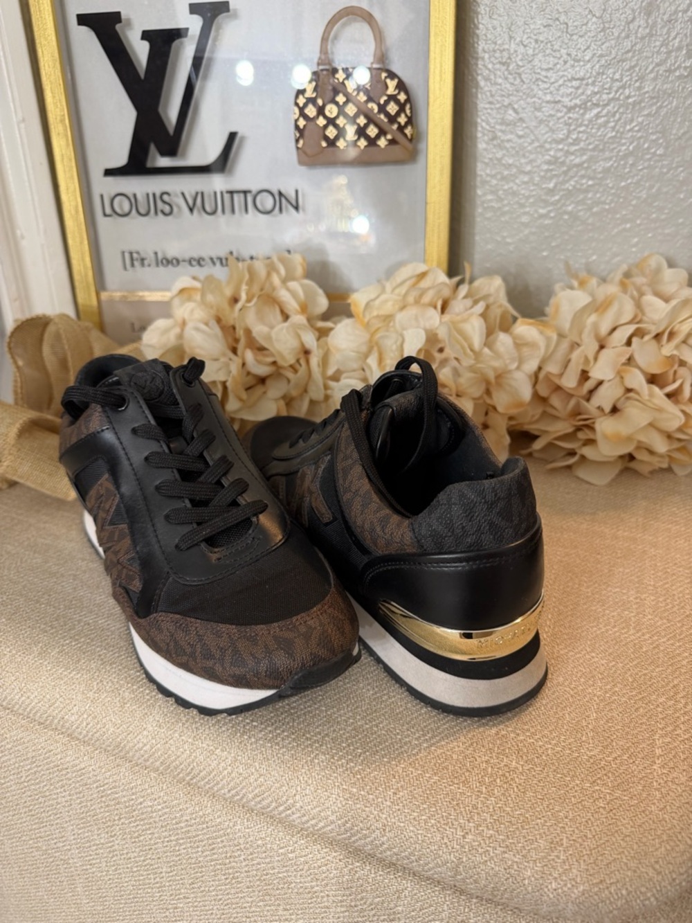 Michael Kors Black & Brown Logo-Trim Athletic Sneakers